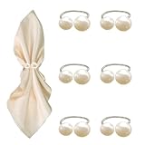 6 Pcs Silver Napkin Rings - Pearl Napkin Rings,Metal Napkin Ring for Table Settings Wedding Christmas Party...