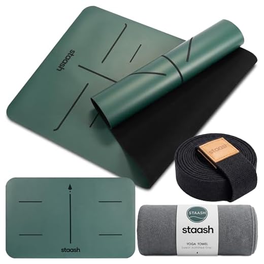 STAASH Juego de esterilla de yoga premium de alta calidad, antideslizante, de poliuretano y caucho natural (4,5 mm), incluye toalla de yoga, correa y almohadilla para las rodillas, extra ancha y larga