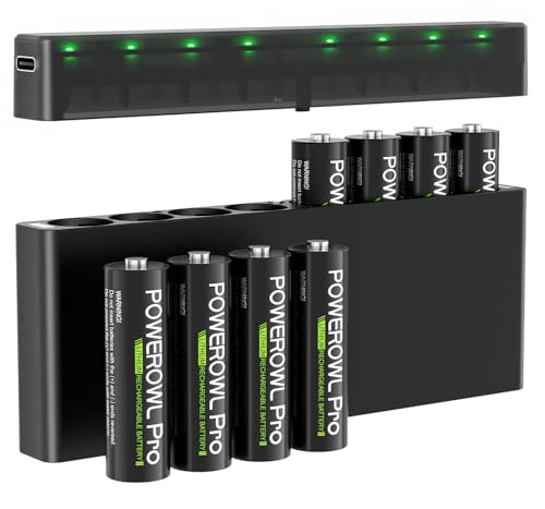 Image of POWEROWL Rechargeable Lithium AA Batteries 8 Pack with Charger, 1.5V Stable Output 3000mWh for Blink Outdoor Camera with Lithium Charger Storage Box