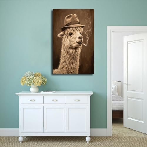 Impression Toile Vintage Alpaga Portrait Animalier Smoking Chic - 4
