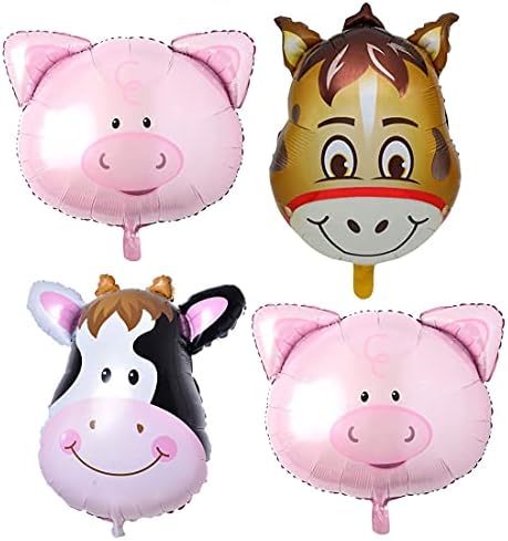 4 Pack Farm Animal Balloons Party Ballons Set Cow Donkey Pig Balloons for Birthday Baby Shower Barnyard Farm Themed Party Decorations Supplies