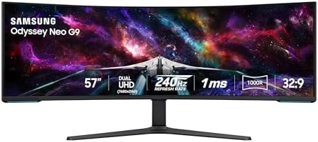 Samsung 57" Odyssey Neo G9 (G95NC) Series Dual 4K UHD 1000R Curved Gaming Monitor, 240Hz, 1ms with DisplayPort 2.1, Quantum Mini-LED, DisplayHDR 1000, AMD FreeSync Premium Pro, LS57CG952NNXZA