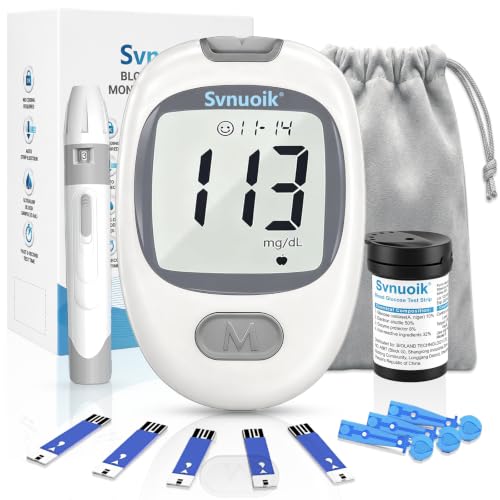 Svnuoik G-430 Glucose Monitor Kit, Blood Sugar Testing Kit for Diabetes, 50 Test Strips, 50 Lancets, 1 Lancing Device, No Coding, Large Display, Designed Specifically for Home and Travel Use (White)