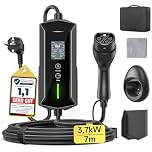 Typ 2 Ladekabel Schuko 3,7kW - 7m|6-16A|1-phasig Tragbare EV Ladegerät IP65 Wasserdicht mit LCD-Anzeige, Einstellbarer Ladeleistung, Einstellung Startzeit, für Allen EVs(IEC 62196-2) & PHEVS