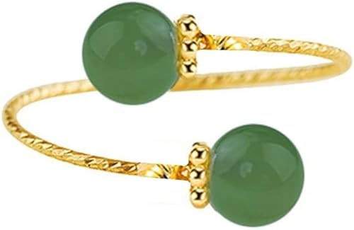 Anillo abierto ajustable con bolas delicadas para mujer, chapado en oro, apilable, para boda, piedra de jade artificial, anillos de dedo de moda,