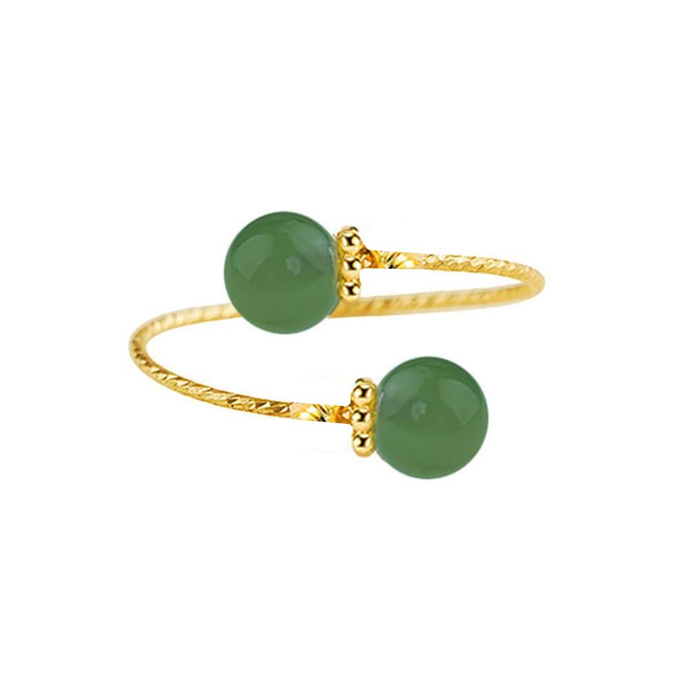 Dainty Balls Adjustable Open Wrap Ring for Women Gold Plated Stacking Statement Wedding Artificial Jade Shell Stone Finger Rings Fashion Layered