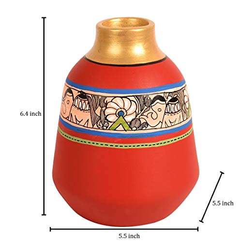 Image of Aakriti Art Creations Vase Earthen Red Madhubani Set of 3 | Hand-Painted Terracotta Flower Vases | Matte Finish Decorative Vases for Living Room, Table & Floor Decor