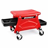 Powerbuilt Rolling Garage Seat with Tool Trays, Smooth Ball Wheel Bearing Casters 300 Pound Capacity Stool, Detailing, Motorcycle, Gardening - 240283