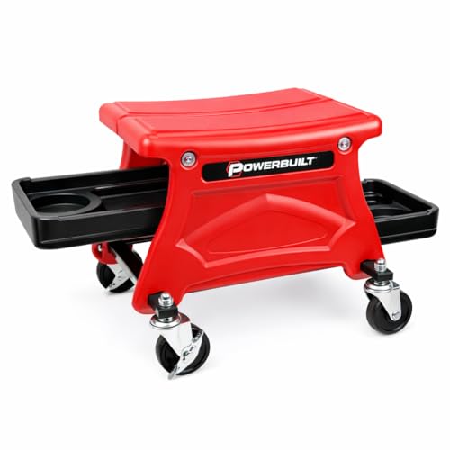 Powerbuilt Rolling Garage Seat with Tool Trays, Smooth Ball Wheel Bearing Casters 300 Pound Capacity...