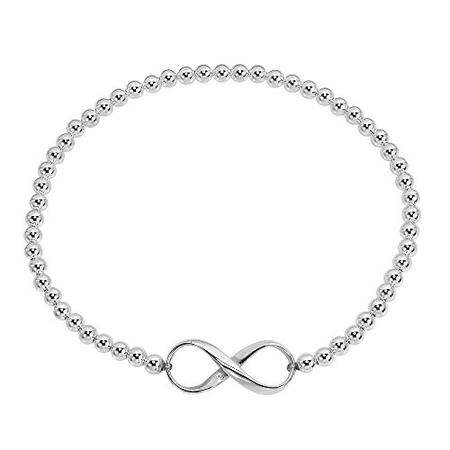 AeraVida Infinite Love and Friendship Sterling Silver Infinity Symbol Beaded Elastic Stretch Fit Charm Bracelet | Cute Infinity Symbol for Women Accessories | Jewelry Gift