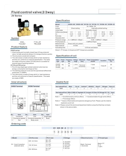 Électrovanne pneumatique 2V025-08 NC avec étanchéité magnétique renforcée