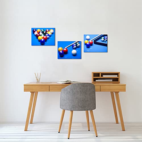 Lyerartork 3 Piece Sport Canvas Wall Art Billiard Balls In Blue Pool Table Pictures Snooker Wall Decoration Leisure Sports Theme Poster Prints For Game Room Playroom Decor 12X16Inch Each Panel #TOP2