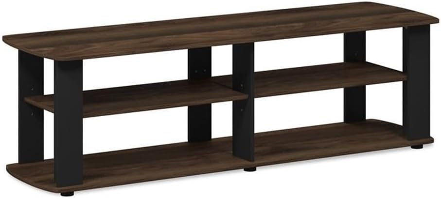 Pemberly Row Wood Entertainment Center TV Stand, Columbia Walnut Finish, Composite Wood, 13.4" H x 43.3" W x 13.1" D, Fits TVs Up to 50", Stylish Design, Sturdy Base for Living Room or Bedroom Use