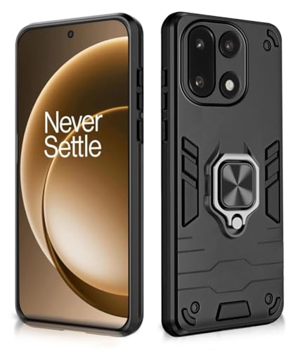 Image of WOW IMAGINE Shock Proof Back Case Mobile Cover for 1+ OnePlus 15 5G | Back Cover Case (Tough Armor | Hybrid PC + TPU | Ring Holder & in-Built Kickstand | Black)