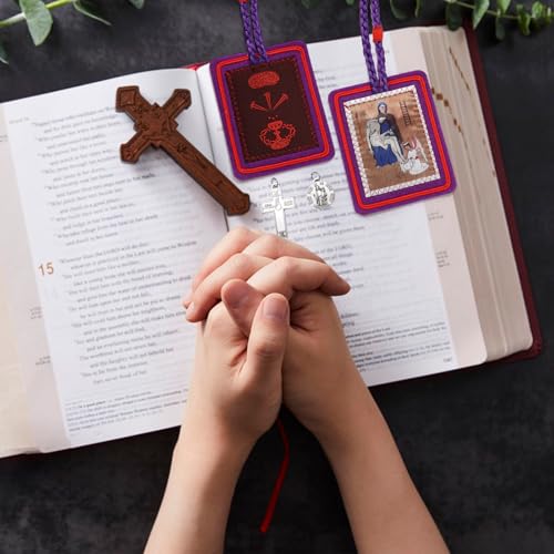 TALPGOD Purple Escapularios Catolicos Catholic Scapular Marie Julie Jahenny of Benediction with Protection Cross of Forgiveness and Medal of Our Mother of Good Guard4