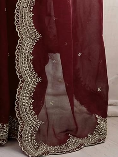 Image of SIRIL Women's Shimmer Georgette Scalloped Border Sequins Embroidery Saree with Unstitched Blouse Piece