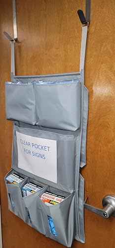 Image of It's Sew EZ PPE Isolation Door Caddy - 8 Pockets - NFPA-701 Fire Resistant Nylon Oxford with Two Stainless Steel Hooks included (Silver)