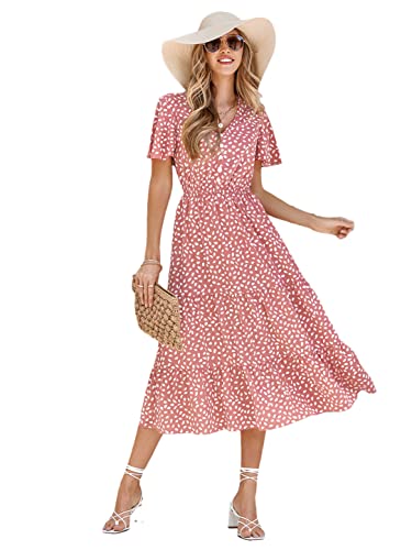 Robe d'été midi rouge pour femme à volants chic | Taille XL