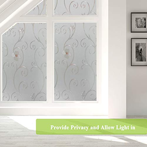 3D Flower Privacy Window Film,Frosted Decorative Glass Door Film,No Adhesive Stained Glass Window Decor,Static Cling Heat Control Anti Uv For Home And Office,35 Inches By 118 Inches #TOP1