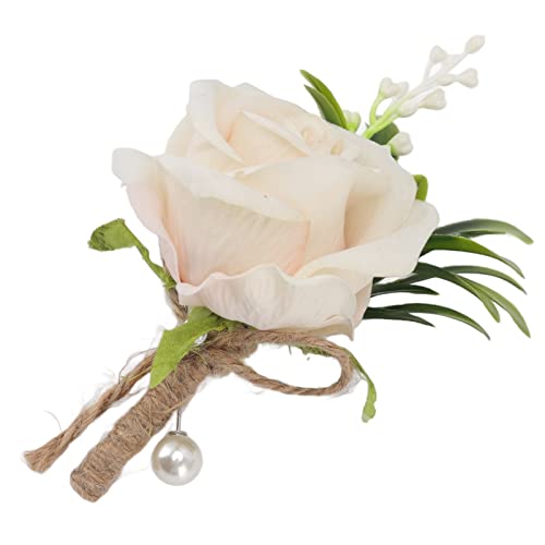 5PCS Rose Wedding Boutonniere Pin Fixed,Handmade Corsage Buttonhole Flowers Artificial Wedding Prom Banquet Flowers Decor with Pin for Bride and Groom (Champagne) - Image 3
