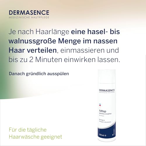 DERMASENCE Adtop Medizinal Shampoo 200 ml – Anti-Schuppen Shampoo für trockene, empfindliche Kopfhaut – Lindert Juckreiz – Feuchtigkeitsspendend – Milde Formel für tägliche Anwendung – Vegan