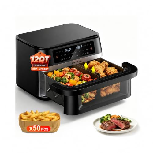 Image of 12QT Dual Basket Air Fryers with Dvider & 50PCS Paper Liners