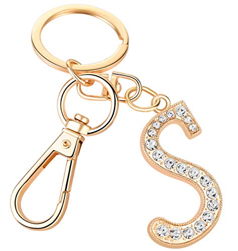 AlphaAcc Keychain for Women Purse Charms for Handbags Crystal Alphabet Initial Letter Pendant with Key Ring,Letter S