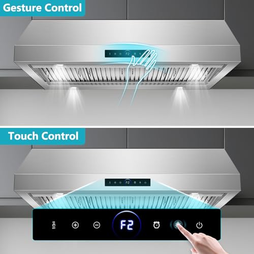 Image of 48 inch Under Cabinet Range Hood 1500 CFM with 4-Speed Gesture Sensing & Touch Control, Stainless Steel Kitchen Stove Vent Hoods with 4 LED lights, Time Setting, Dishwasher-Safe Baffle Filters