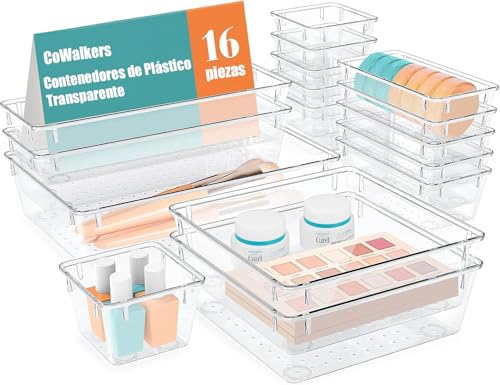 Accesorios Para Baño, Tools Organizadores de Cajones de Plástico Transparente Multifuncional, Organizador de Cajones Escritorio de Oficina de Cocina, Bandejas Organizadoras de Cajones de...