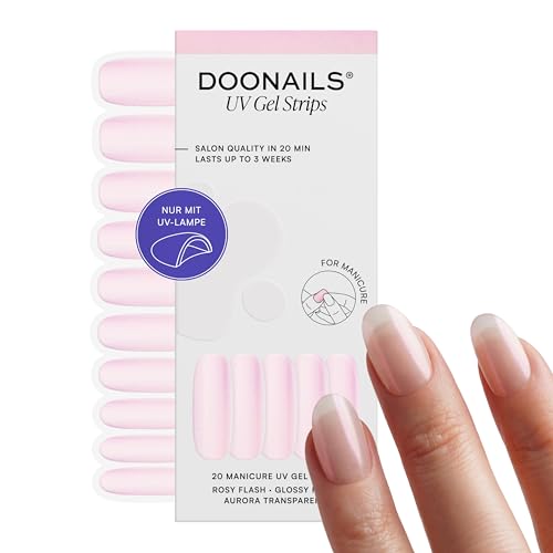 DOONAILS UV Gel Strips Rosy Flash Strahlendes Rosa Nagelfolie UV härtend 20 Strips für 2 Maniküren Bis zu 3 Wochen Halt HEMA-frei & vegan Salonqualität