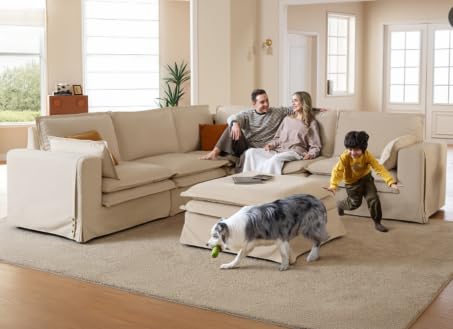 Oversized Washable Modular Sofa with Ottoman Beige