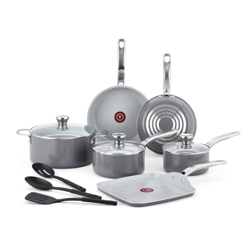 Comparison: Best Gourmet Non Stick Cookware Set 3 T-fal Fresh Gourmet Recycled Ceramic Non Stick Cookware Set 12 Piece, Oven Broiler Safe 500F, Lid Safe 350F, Kitchen Cooking Set W/Fry Pans, Saucepans, Dutch Oven, Utensils, Pots and Pans Set, Grey