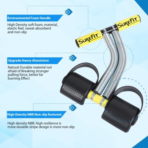 Image of SUREFIT Double Spring Tummy Trimmer, Resistance Toning Tube, Ab Roller & Push-Up Bar | 4-in-1 Home Gym Combo Full Body Fitness Kit for Men & Women | Home Workout Set Yellow