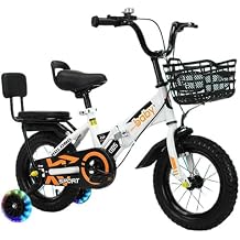 Kids Bicycle, Kids Bike, Toddler Bicycle, Foldable, 12-16 Inches, Height Adjustable, Includes Basket with Training Wheels, Easy Assembly, Toddler Bike with Basket 2-10 Years, Easy Assembly, For Boys