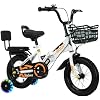 Kids Bicycle, Kids Bike, Toddler Bicycle, Foldable, 12-16 Inches, Height Adjustable, Includes Basket with Training Wheels, Easy Assembly, Toddler Bike with Basket 2-10 Years, Easy Assembly, For Boys