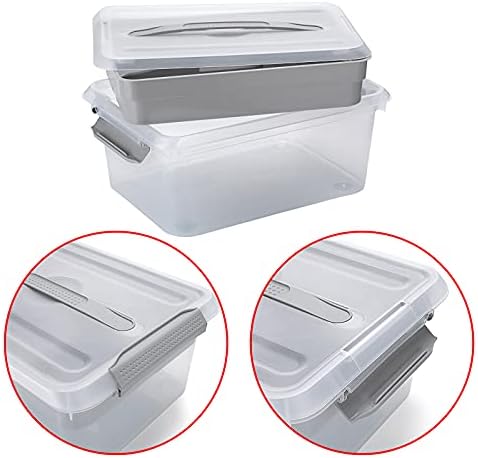 IGNPION Plastic Craft storage Box with Dividers Tray Stackable Craft Storage Organiser with Carry Handle Storage Containers for Art & Craft, Cosmetic, Toys, Sewing Accessories, Transparent+Gray