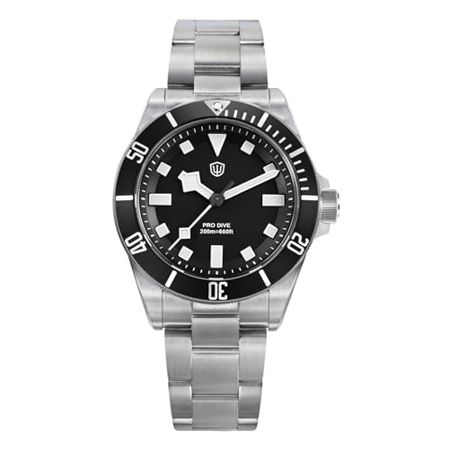 watchdives WD1969 Pro Diving Watches VH31 Sweep Second Quartz Watch 38mm Sapphire Glass Luxury Wrist Watch 200M Diving Watch for Men, Black