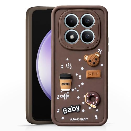 Image of Bintage Ball Bear| Donut| Milk Cake| Baby| Coffee Rubber Case Full Body & Camera Protection Back Cover Compatible for REDMI Note 14 Pro 5G - Brown