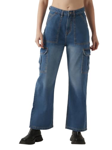 Image of Bewakoof Women's 100% Cotton Wide Leg Jeans | Jeans for Woman Pants for Woman | Classic Denim Pants | Everyday Casual | Utility Streetwear | Lightweight & Flexible | Wide Leg