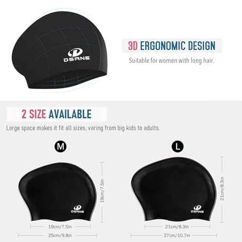 Womens Silicone Swim Cap for Long Hair,3D Ergonomic Design Silicone Swimming Caps for Women Kids Men Adults Boys Girls with Ear Plug and Nose Clip(White/L) - Thumbnail 5