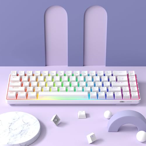 Image of MageGee Portable 60% Mechanical Gaming Keyboard, Red Switch, PBT Pudding Keycaps RGB Backlit Compact 68 Keys Mini Wired Office Keyboard for Windows Laptop PC - White
