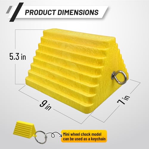 Image of HOXWELL Premium 4 pcs Heavy Duty Wheel Tire Chocks, Vehicle Chocks with Eyebolt for Travel Trailers, Camper, Truck, Car and ATV 4 Pack, Yellow