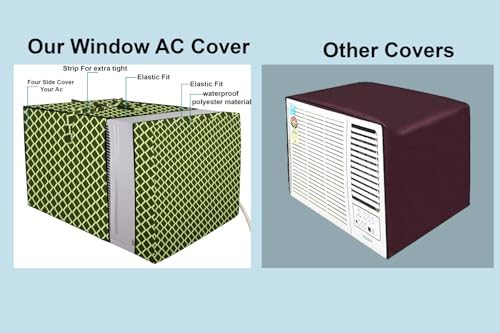 Image of The Furnishing Tree Elastic fit waterproof Polyester window ac cover compatible for Blue Star 2 Ton WID324L Dustproof cover for inner and outer section, Check Military