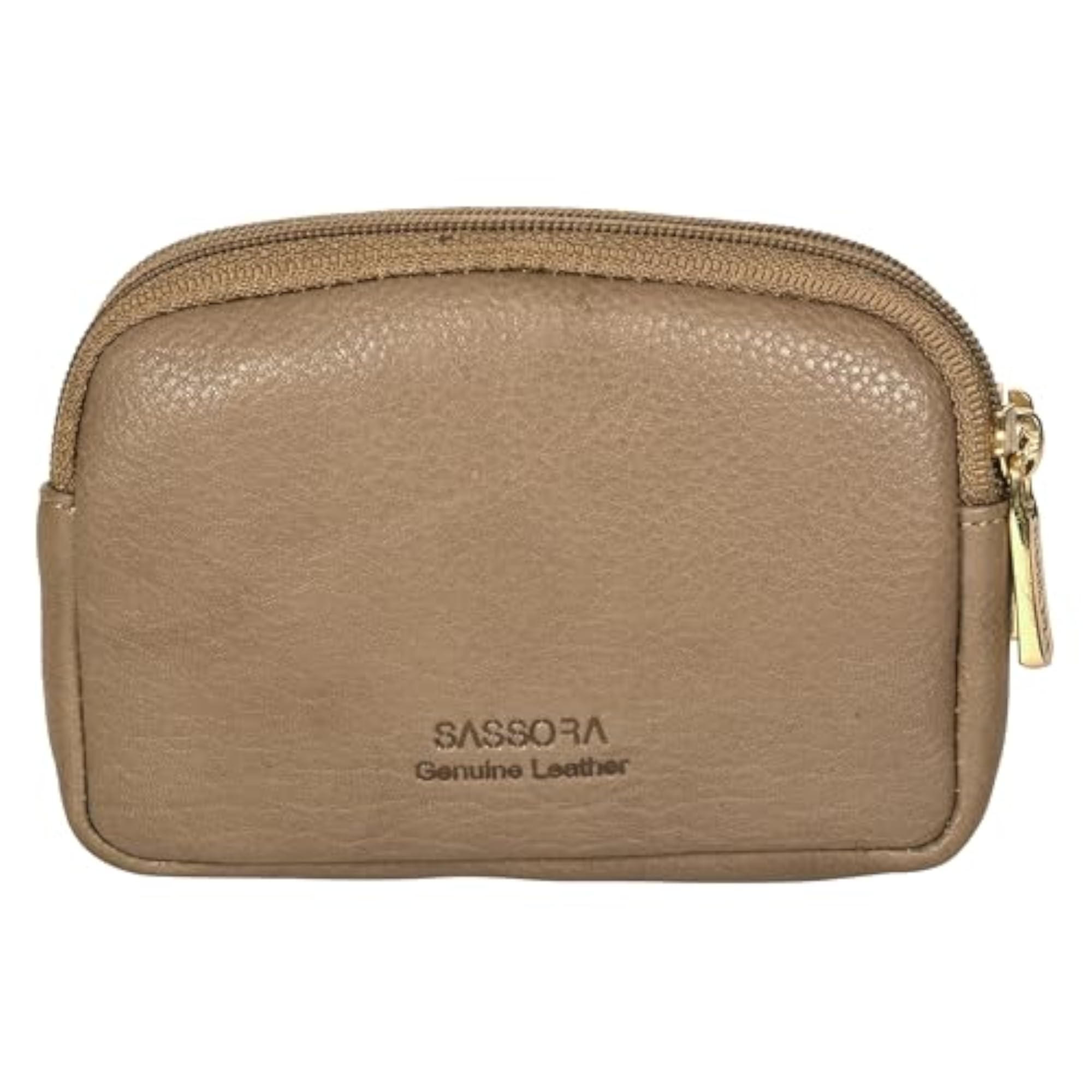 Genuine Leather Mini Pouch for Women, Taupe