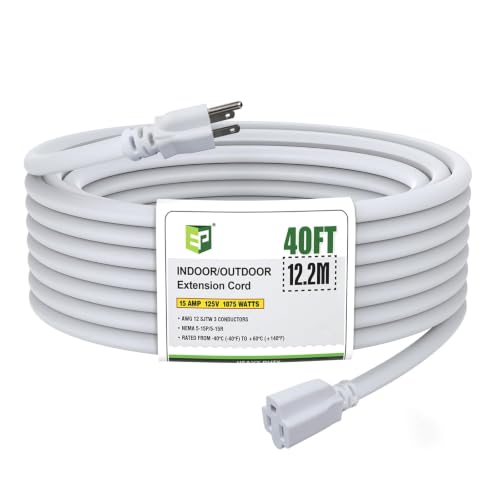 EP 40 Ft Heavy Duty Outdoor Extension Cord, 12/3 SJTW White 3-Prong