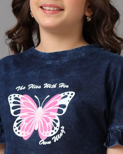 Image of Under Fourteen Only Girls Cotton Tops Collection - Round Neck, Crop Top, Full & Half Sleeve, Drop Shoulder, Ruffle Sleeve, Graphic Printed, Embroidered & Slub Knit Styles