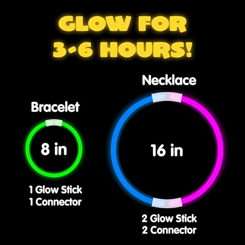 Image of JOYIN 100 Pcs 8 inch Glow sticks Bulk Party Favors Pack, Neon Glow in the Dark Party Supplies, Light Up Necklaces and Bracelets with Connectors for Halloween, Football, Birthday Decorations