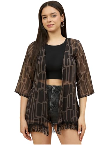 Image of Azira Georgette Floral Printed Front Open Shrug |Black Color|Short Length | Western & Casual Wear| Summer Wear | Shrugs for Woman Stylish