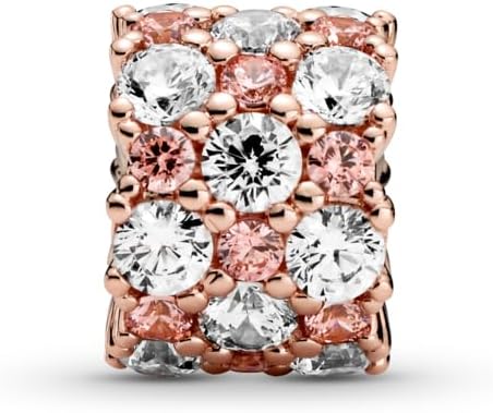 PANDORA Moments Pink & Clear Sparkle Charm - 14K Rose Gold-Plated with Cubic Zirconia - Jewelry for Women - Includes Gift Box