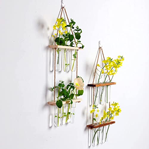 Wall Hanging Planter, 2 Tiered Plant Propagation Stations Plant Terrarium With Wooden Stand, Glass Planter Test Tube Vase For Propagating Hydroponic Plants Home Office Garden Decor-8 Bulb Vase #TOP3